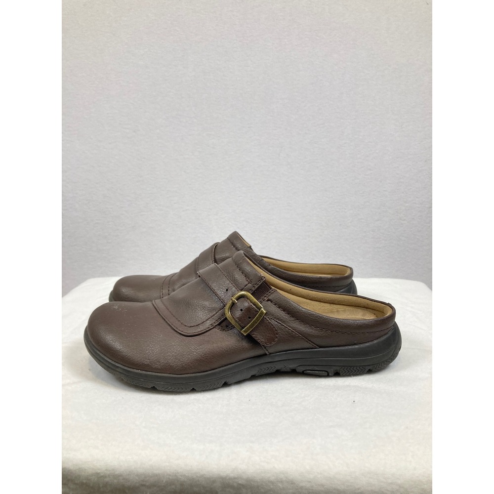Wear.Ever. Eugene Clog Mules Womens 8M Brown Faux Leather Buckle Strap Slip On